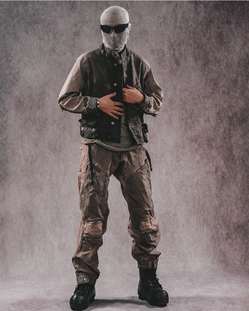 Post-Apocalyptic 3D Cut Distressed Double-Layer Cargo Pants