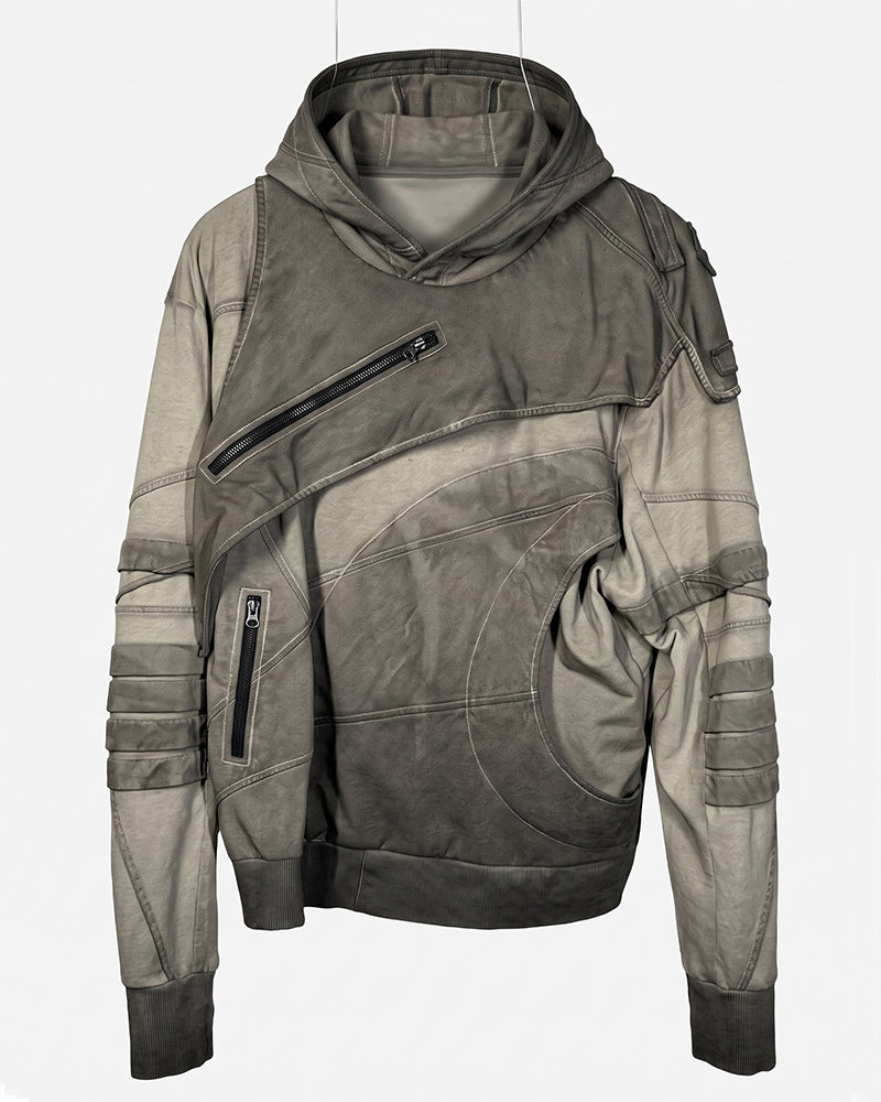 Post‑Apocalyptic Deconstructed Asymmetric Dirty Dye Hoodie