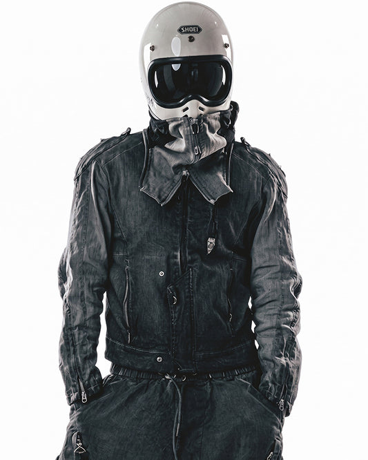 Wasteland Distressed Zip‑Up Mecha Utility Jacket