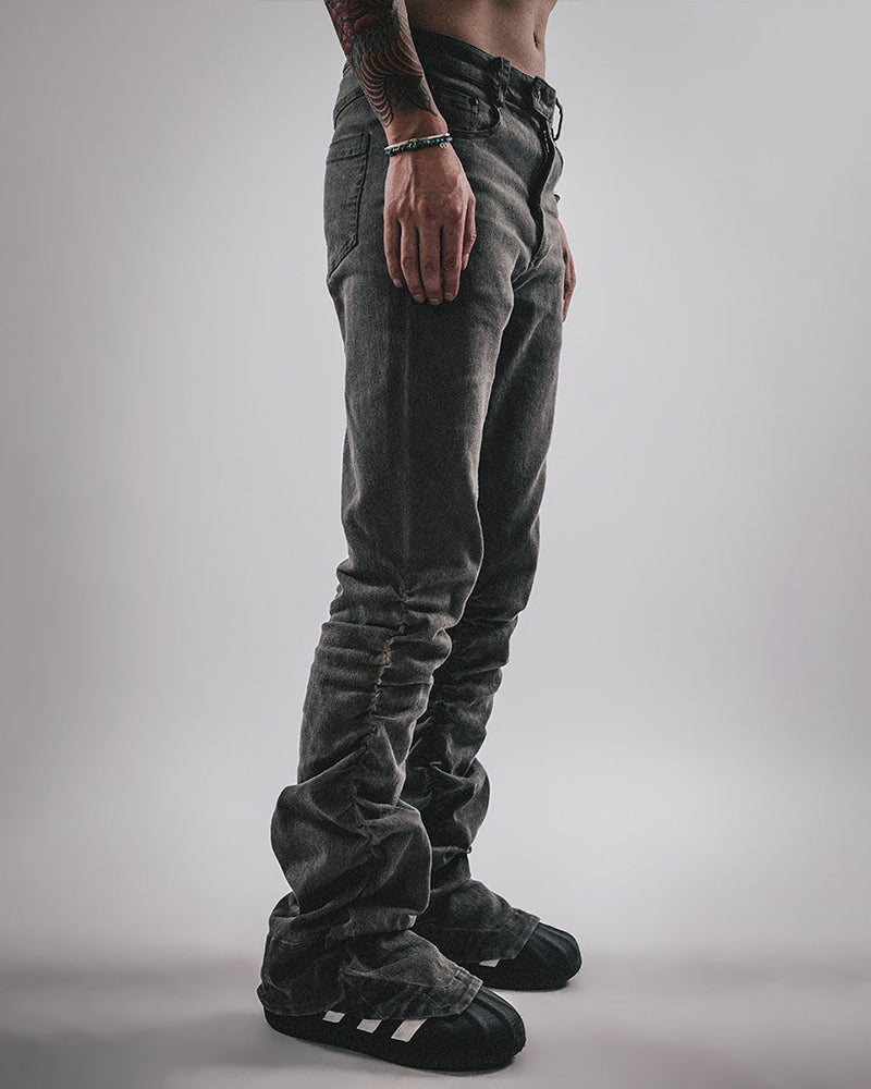 Post-Apocalyptic Slim Fit Flare Horseshoe Denim Pants