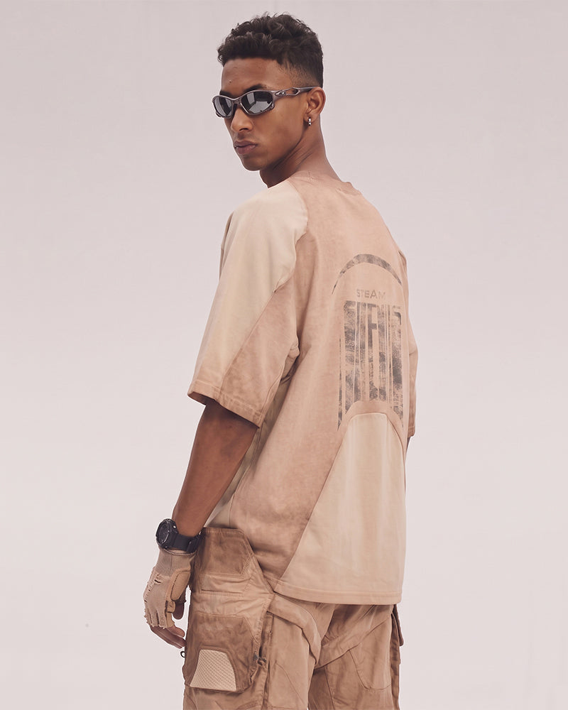 Wasteland Dirty-Dye Geometric Panel Short Sleeve Tee