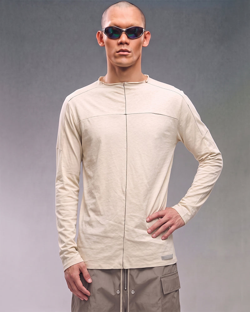 Wasteland Paneled Raw Edge Seam Long Sleeve Tee