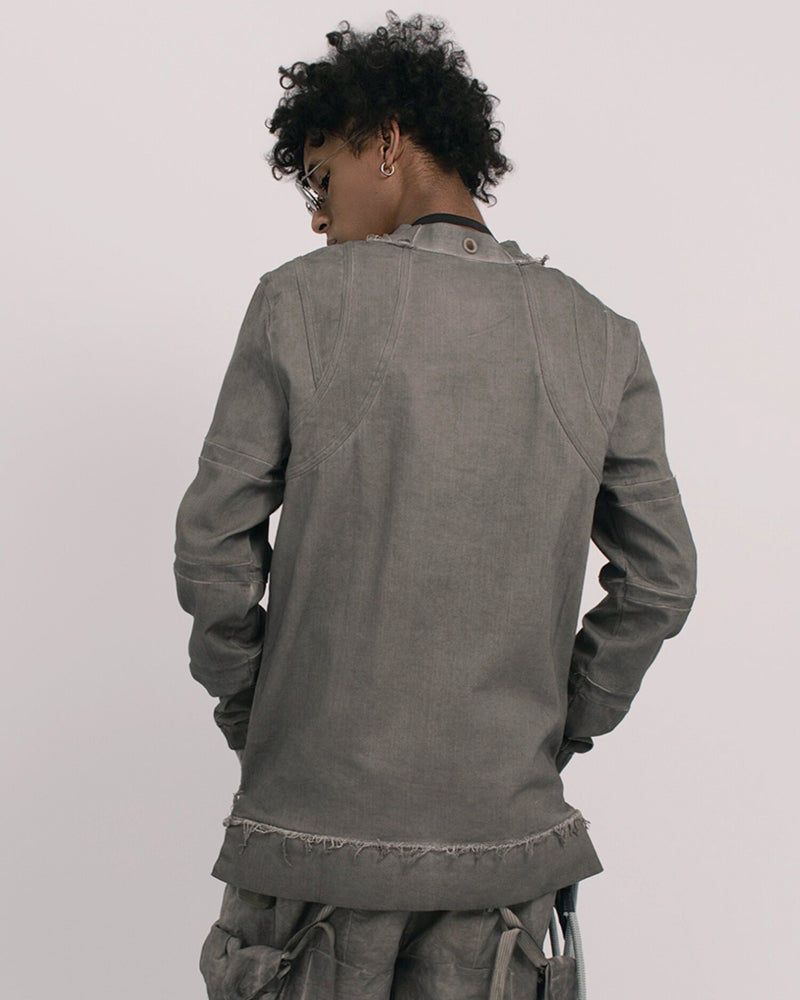 Wasteland Distressed Frayed Hem Crewneck Long-Sleeve Tee
