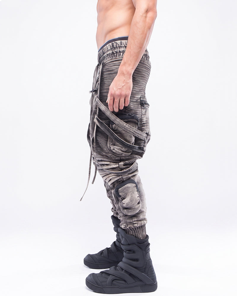 Wasteland Distressed Asymmetric Strap Multi-Cargo Pants