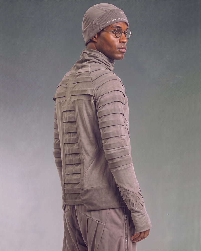 Post‑Apocalyptic Pleated High‑Collar Long‑Sleeve T-Shirt