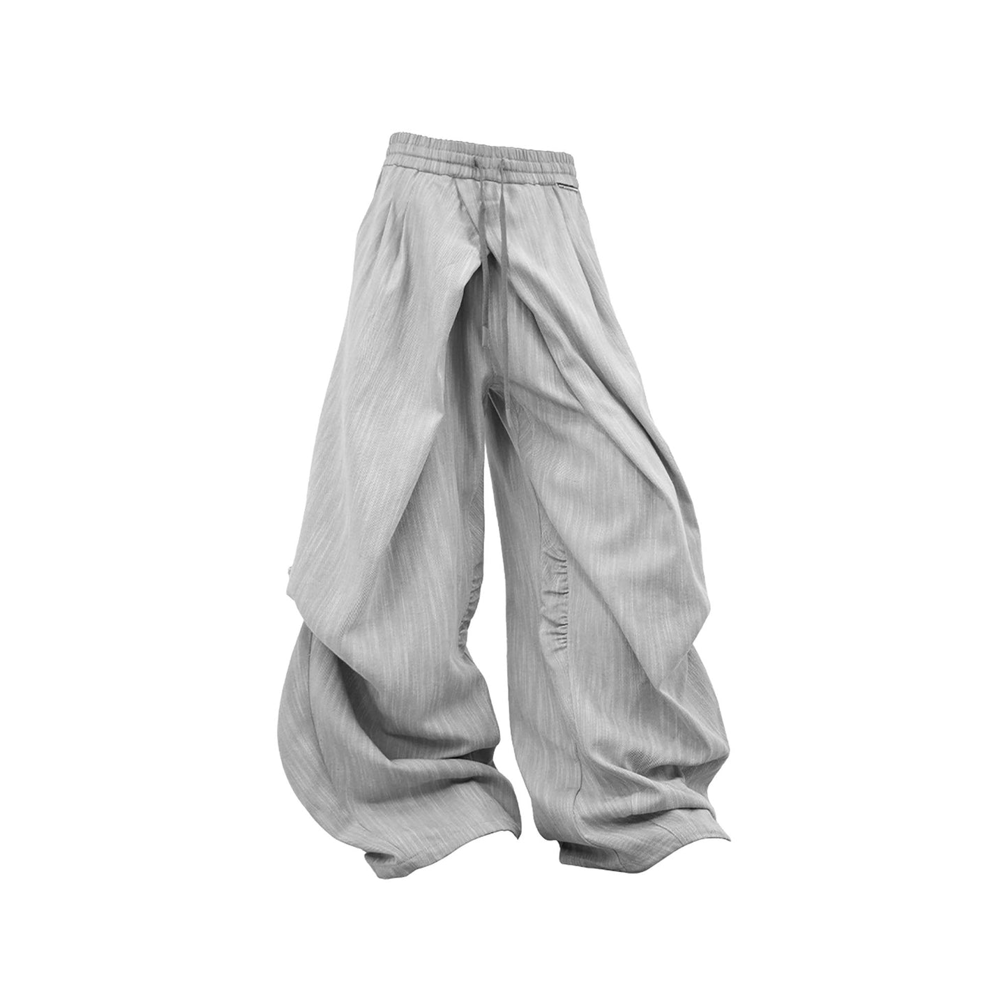 Crinkled Drawstring Oversized Pants Gray