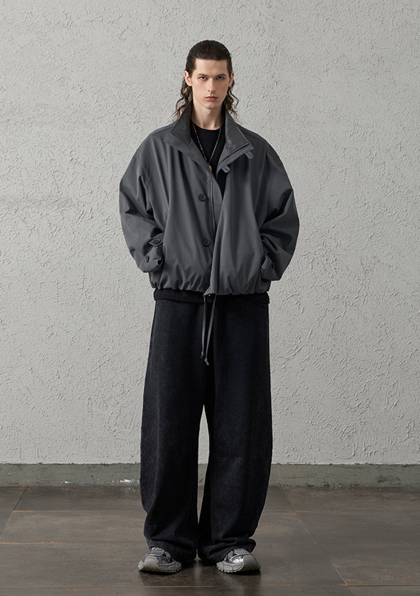 Waxed-Wash Oversized Curved Pants
