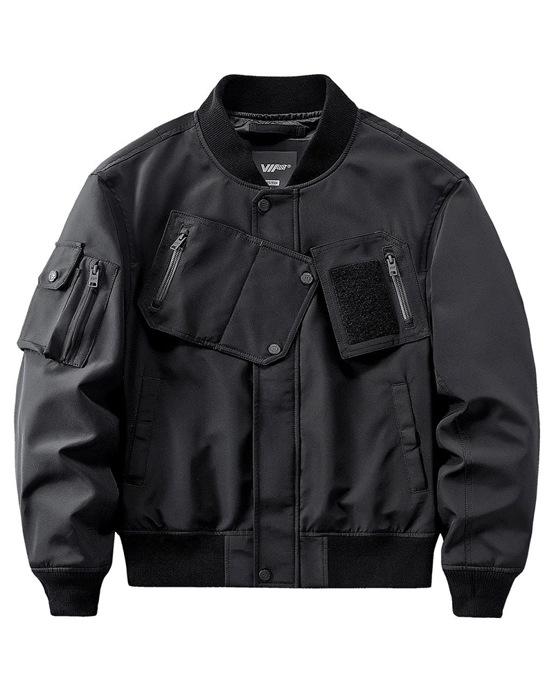 Functional Multi-Pocket Embroidered Bomber Jacket