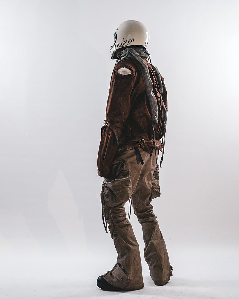 Rust-Dyed Exposed-Armor Moto Jacket