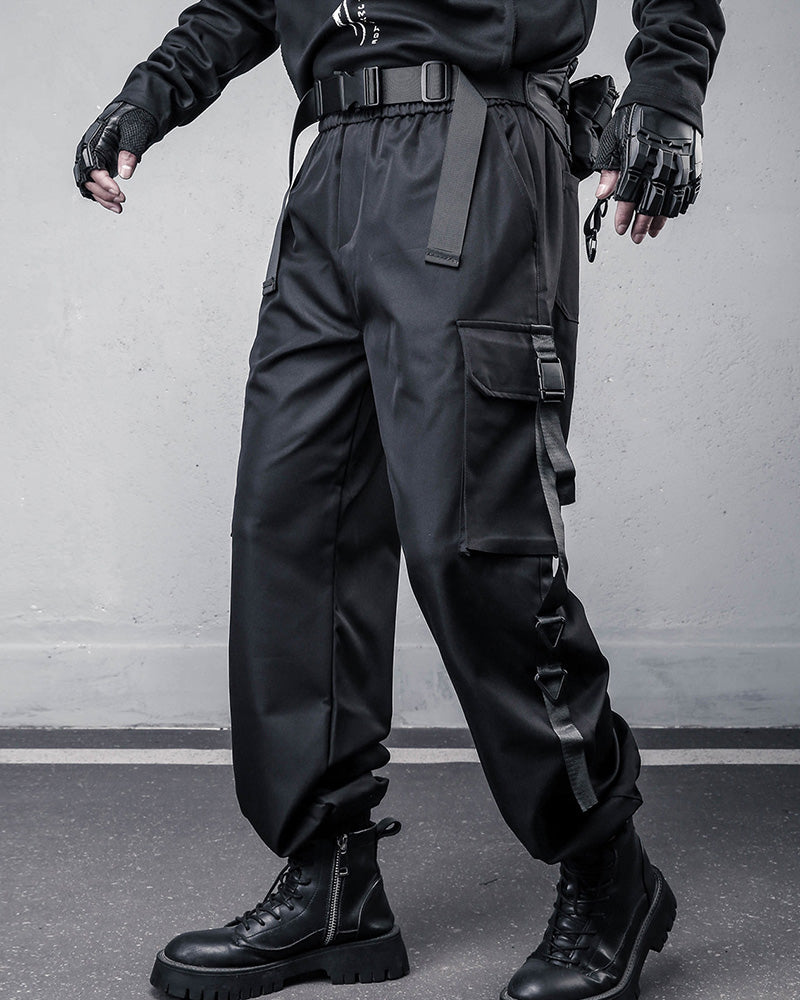 Tactical Strap-Detail Techwear Cargo Pants