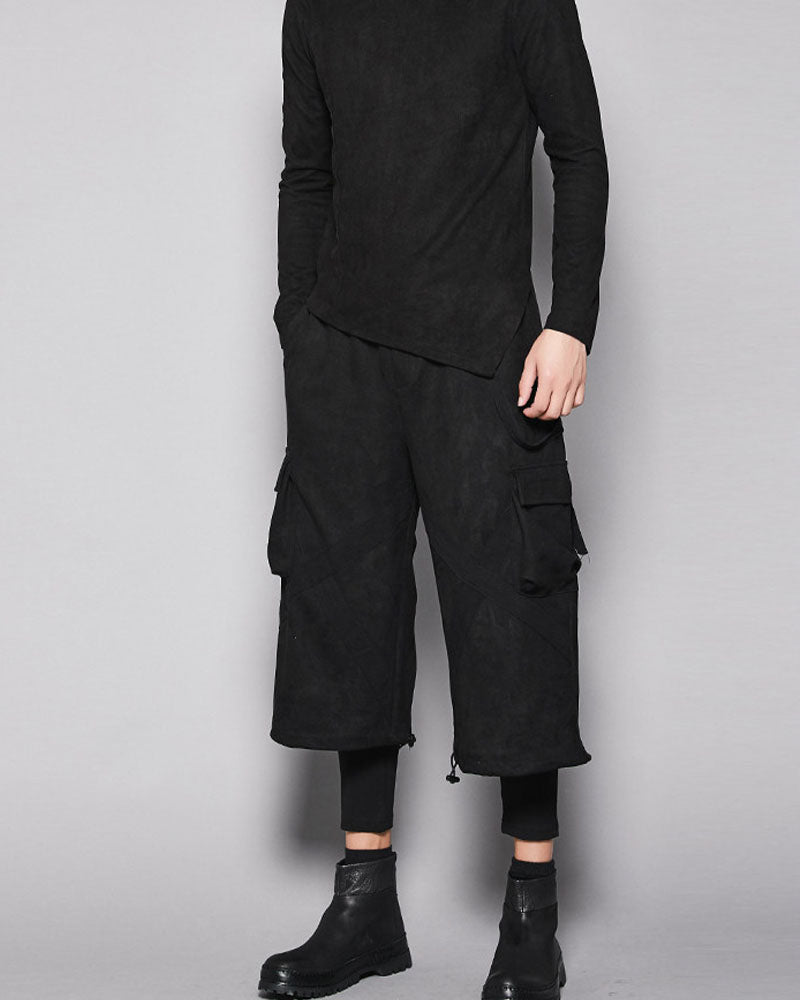 Modern Japanese Techwear Faux Suede Layered Cargo Pants