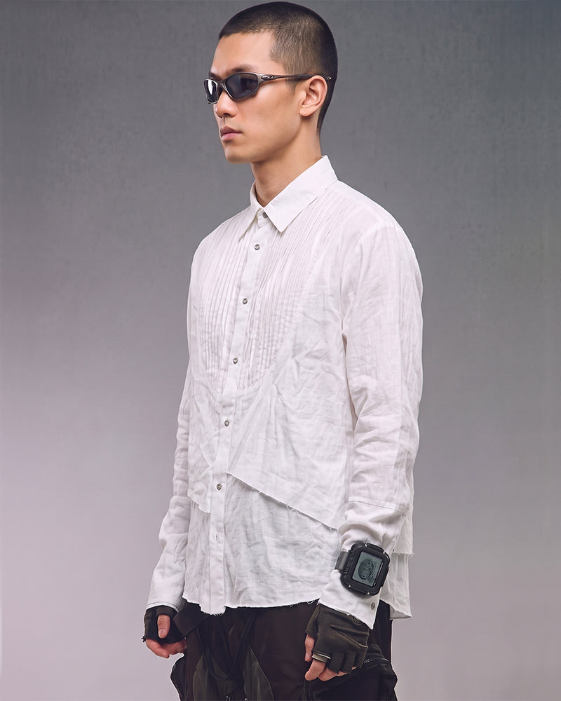 Post-Apocalyptic Distressed Patchwork Pleated Shirt