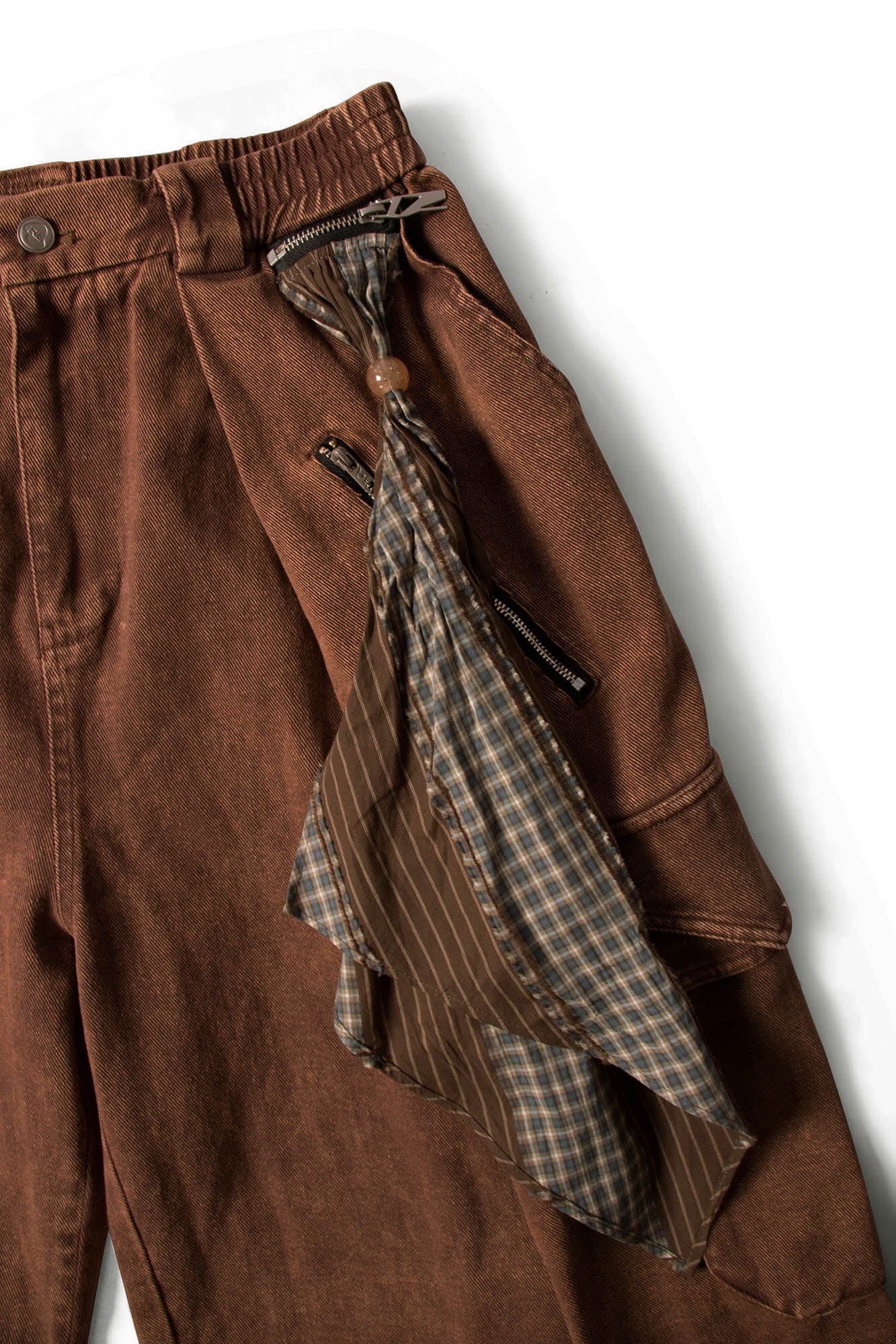 Detachable Scarf Washed Multi-Pocket Wide-Leg Shorts Brown