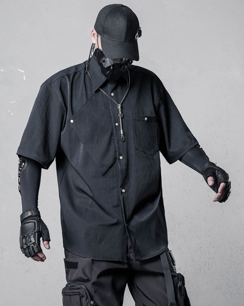 Asymmetric Panel Darkwear Short-Sleeve Shirt
