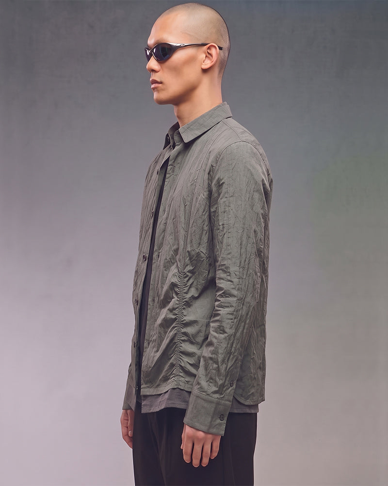 Wasteland Crinkled Asymmetric Patchwork Long Sleeve Shirt