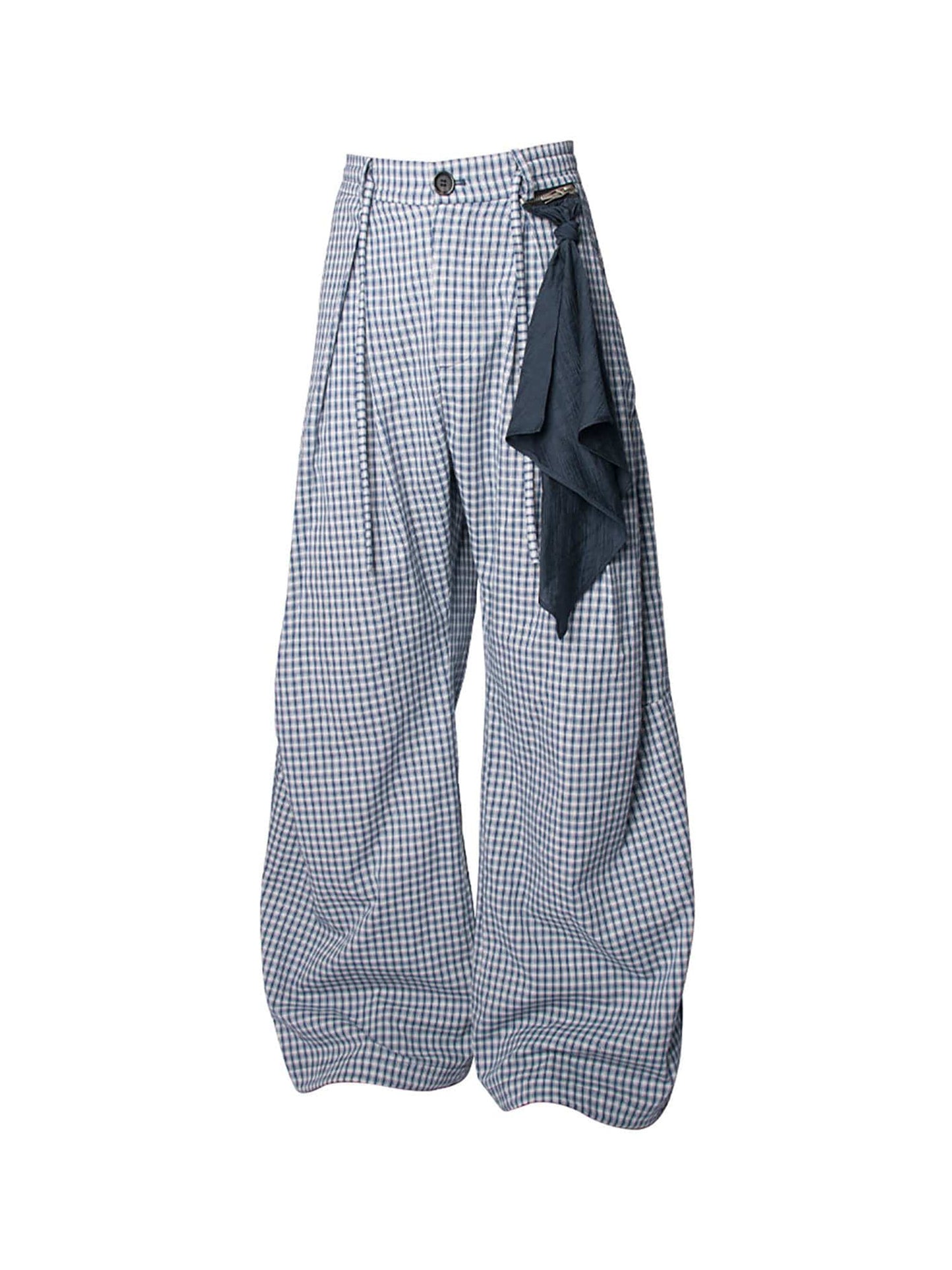 Detachable Scarf Grid Pleated Pants
