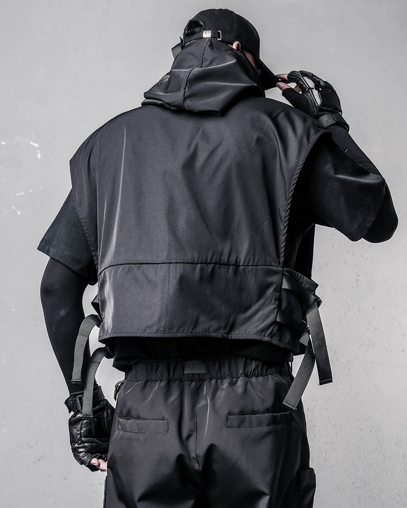 Techwear Hooded Sleeveless Cargo Vest
