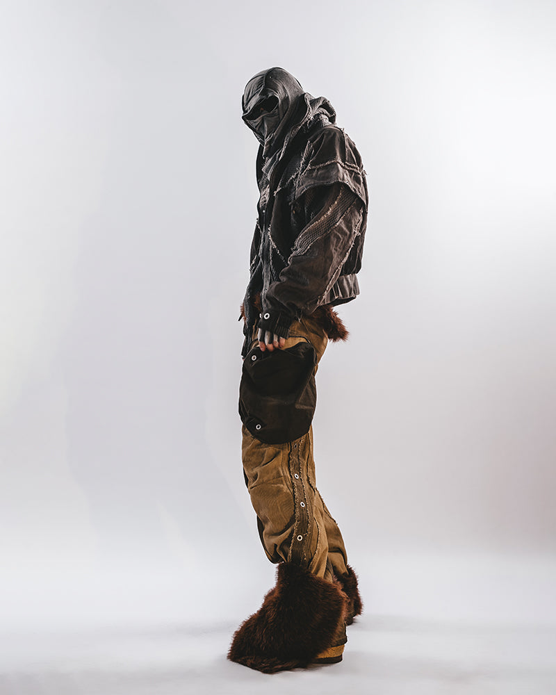 Post-Apocalyptic Mesh-Deconstructed Hooded Bomber Jacket