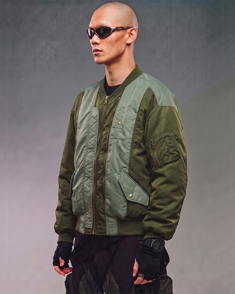 Deconstructed Color-Block Multi-Zip Military Jacket