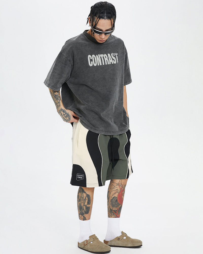 Washed Vintage Contrast Slogan Print T-Shirt