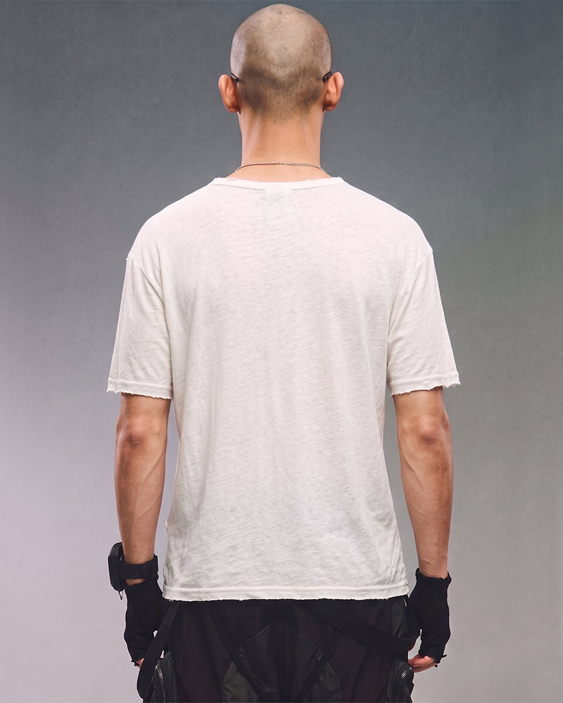 Minimal Raw Edge Button Short Sleeve T-Shirt