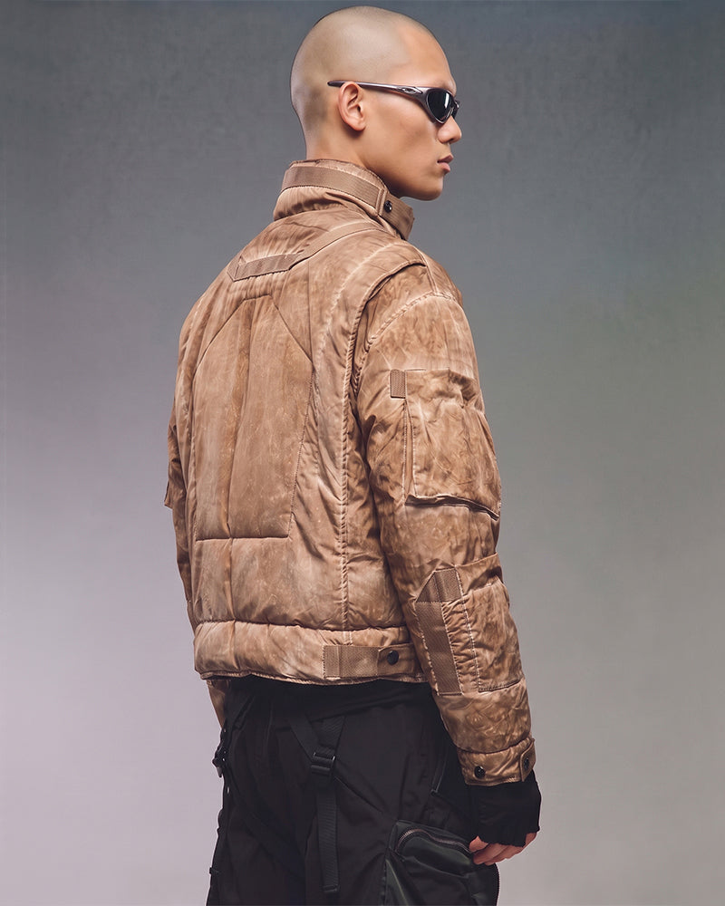 Post‑Apocalyptic Distressed Multi‑Pocket Down Jacket