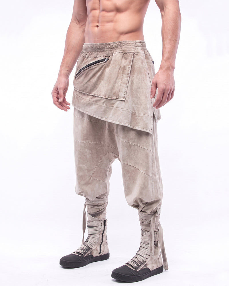 Wasteland Asymmetric Distressed Drop Crotch Ninja Pants