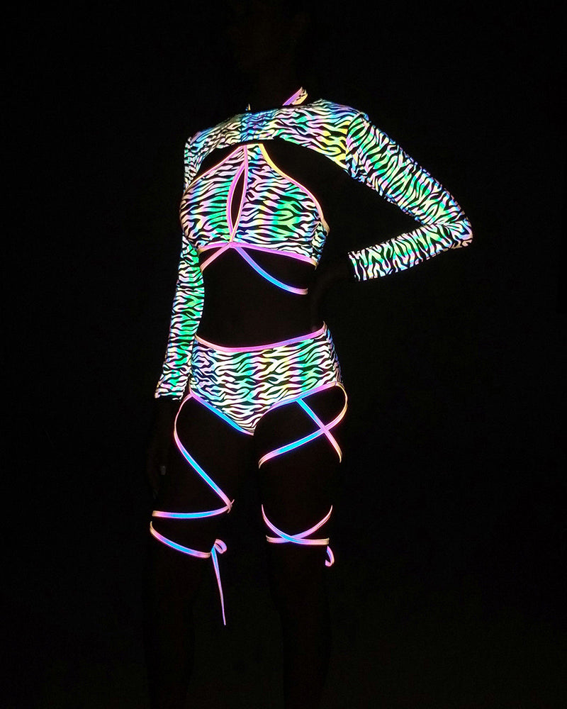 Reflective Rave Clothing Cross Strap Shiny Swimsuit