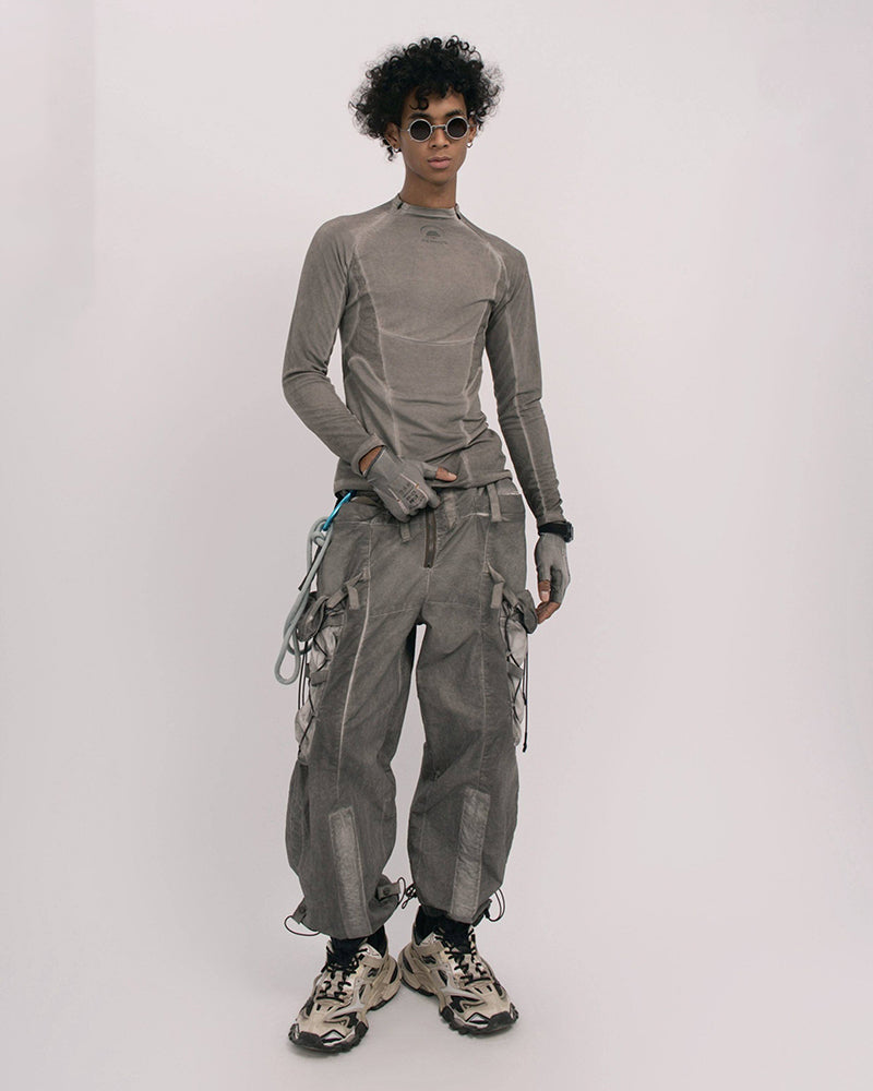Wasteland Style Stitching washed Long-Sleeved T-Shirt