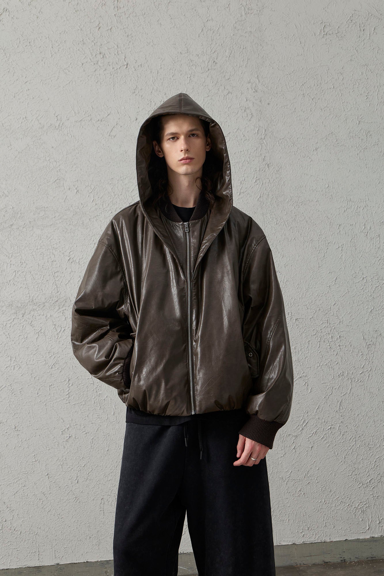 Deconstructed PU Oversized Puffer Jacket