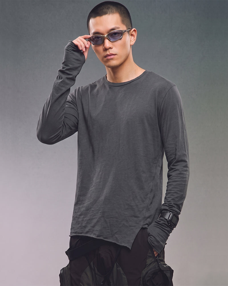 Wasteland Distressed Asymmetric Long Sleeve T-Shirt
