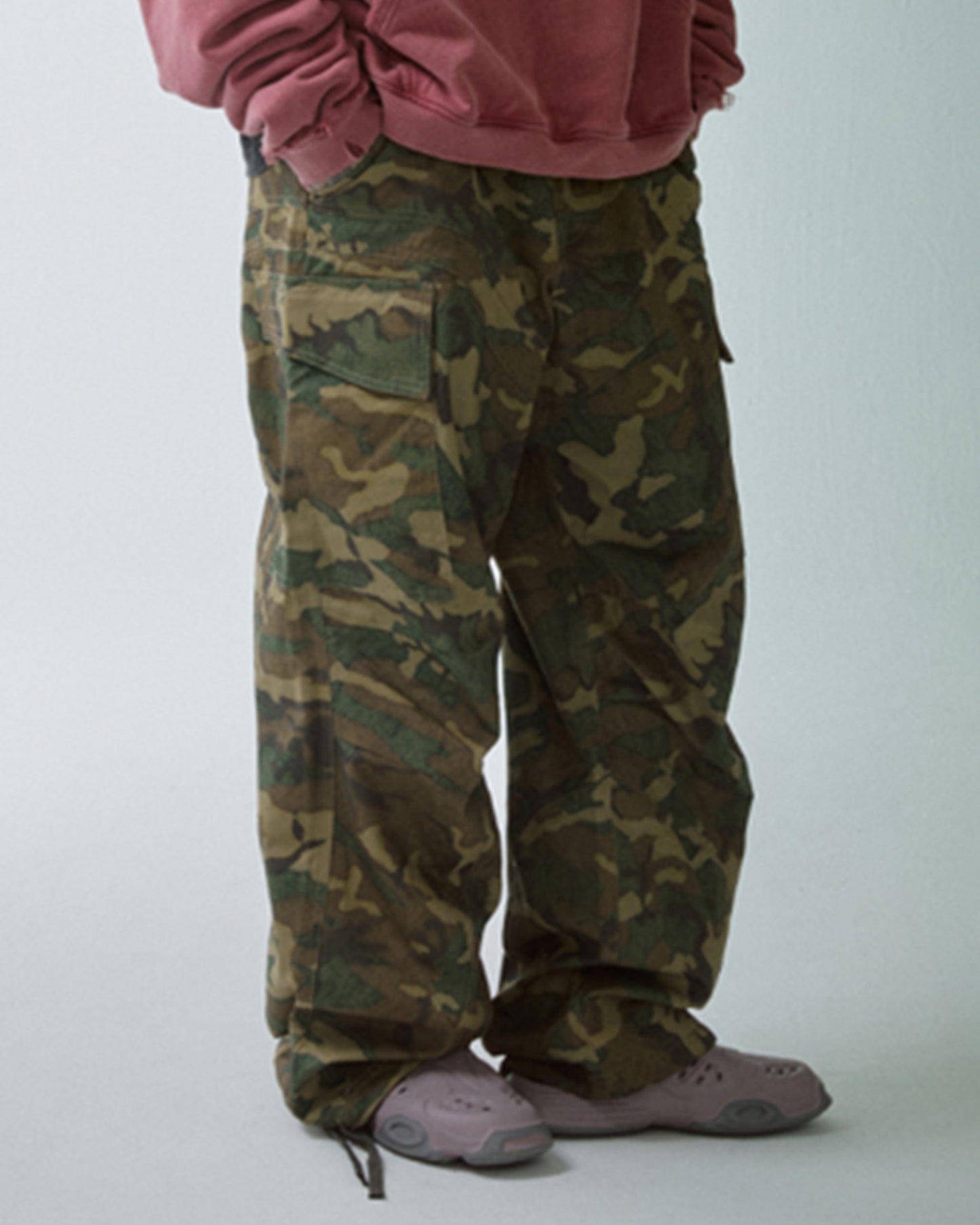 Wide-Leg Draw-String Camo Cargo Pants