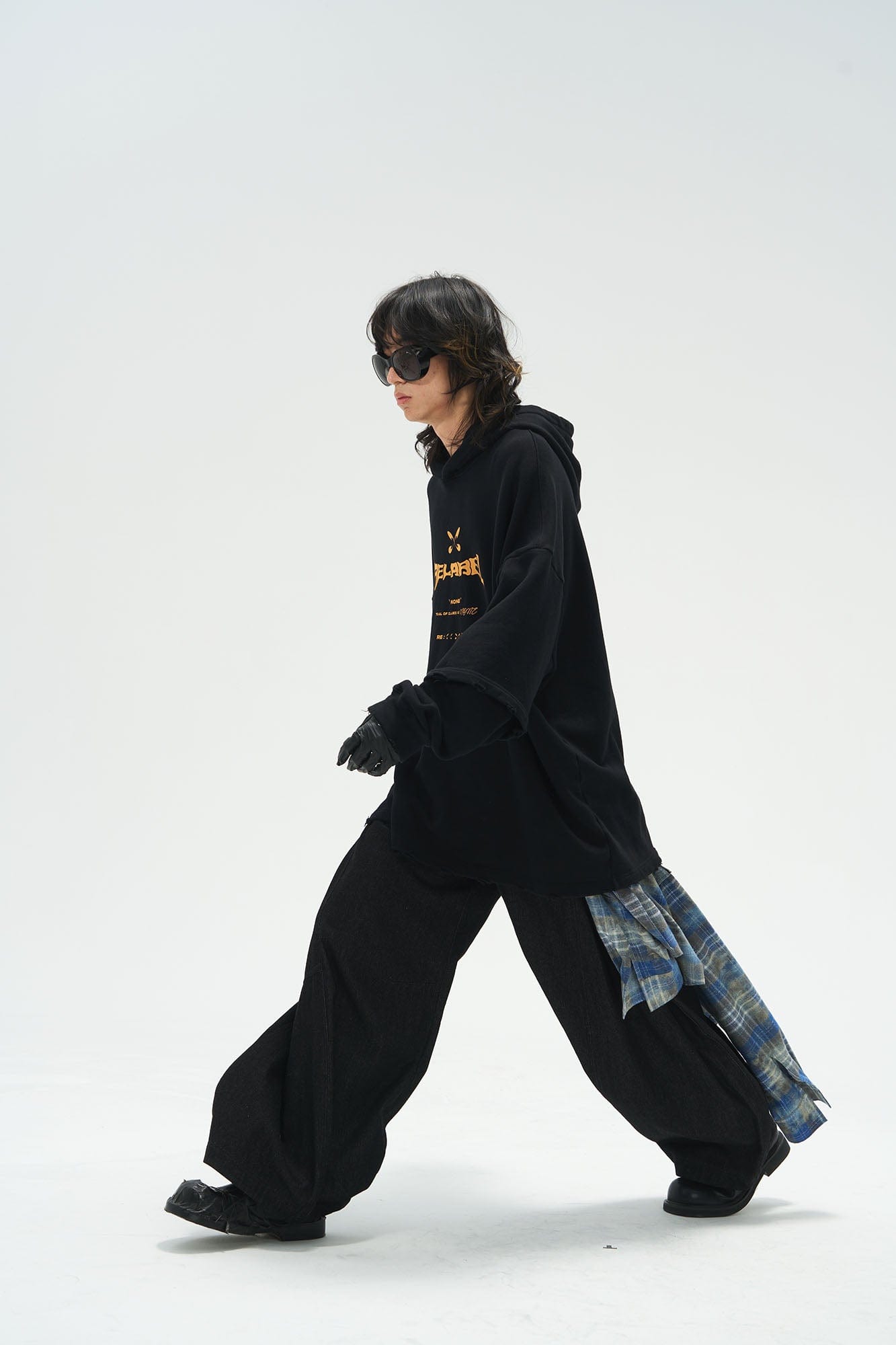 Detachable Plaid Flap Panel Wide-Leg Pants