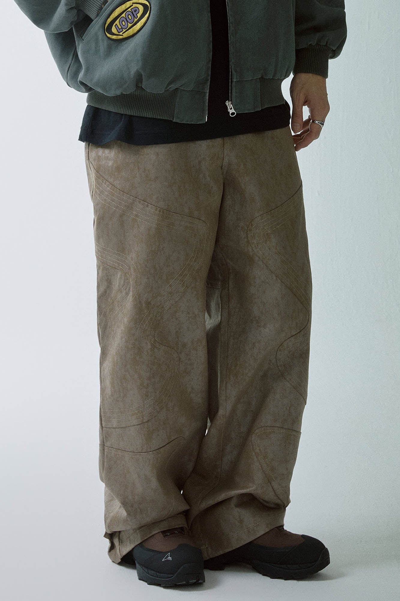 Distressed Paneled Waxed Pants