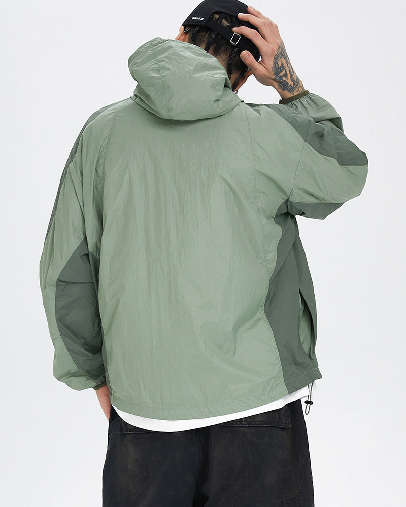 Spliced Drawstring UV Protection Light Jacket