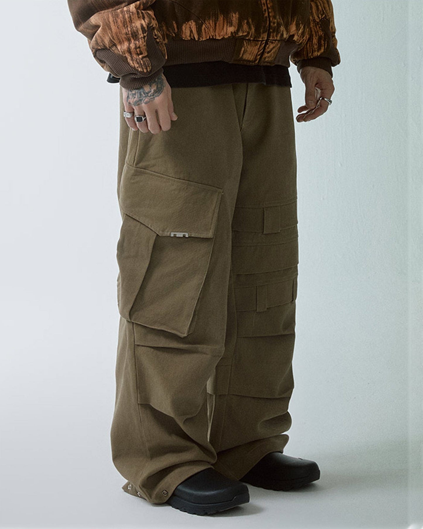 Asymmetrical Crinkled Cargo Pants