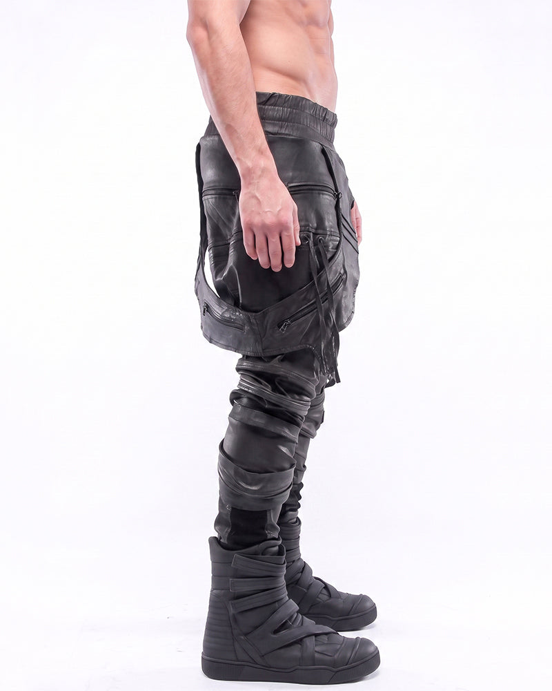 Wasteland Waxed Cut-Out Asymmetric Slim-Fit Pants