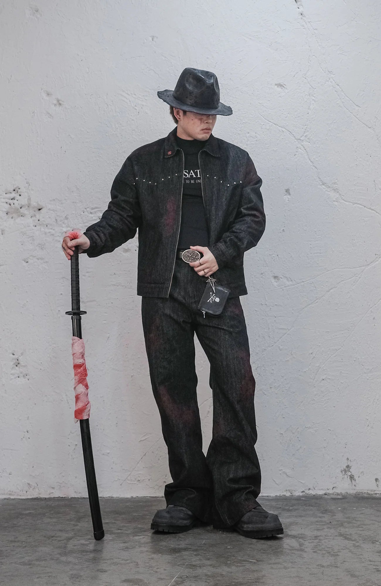 Bloodstained Raw Flared Denim Pants