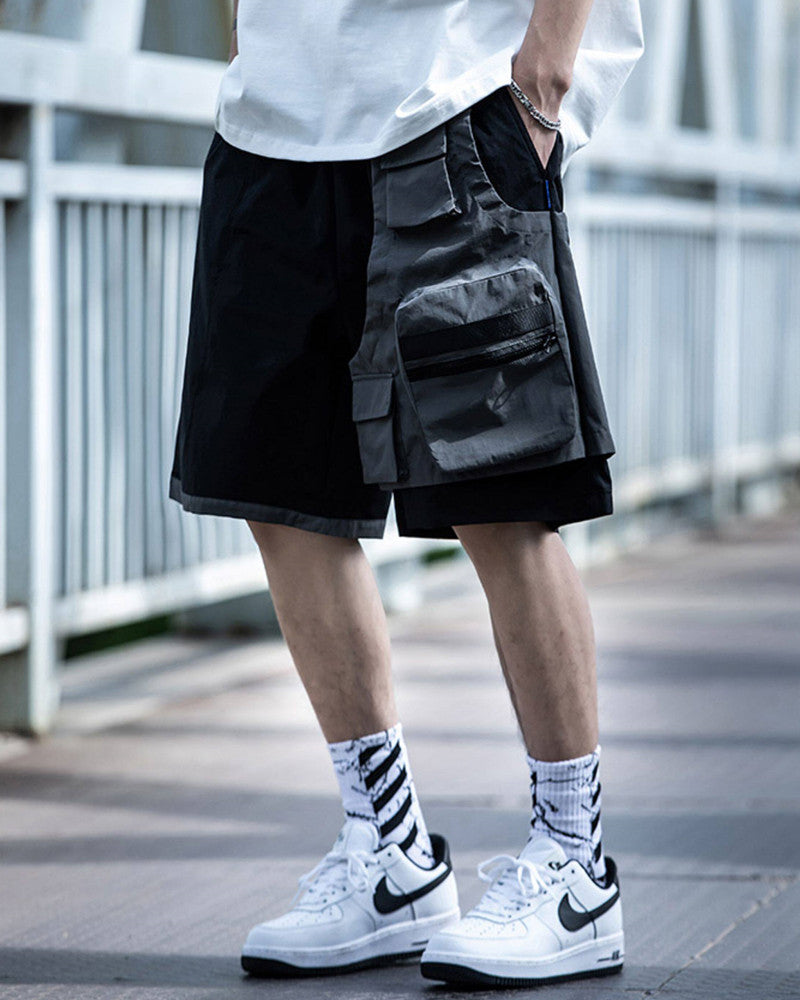 Color Block Techwear Multi-Pocket Cargo Shorts