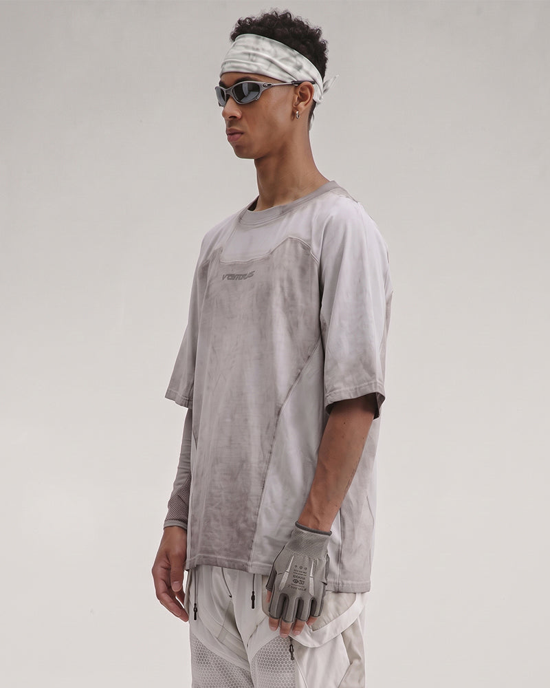 Post-Apocalyptic Dirty-Dye Geometric Panel T-Shirt