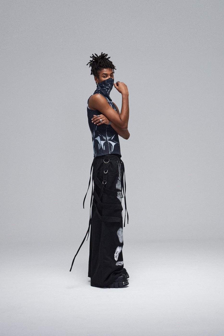 Multi-Layered Striped Graffiti Cargo Pants