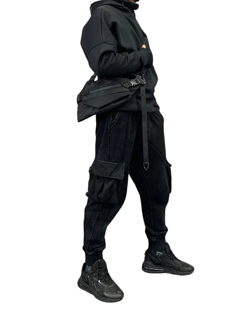 Functional Detachable Black Sling Chest Bag