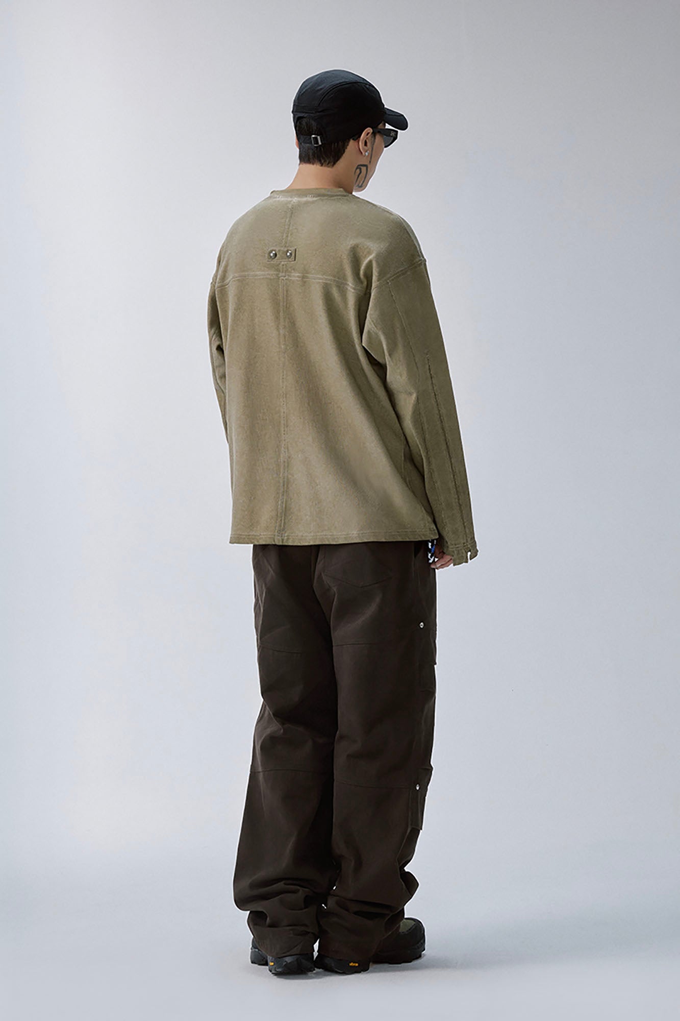 Distressed Panel-Stitched Long-Sleeve Tee