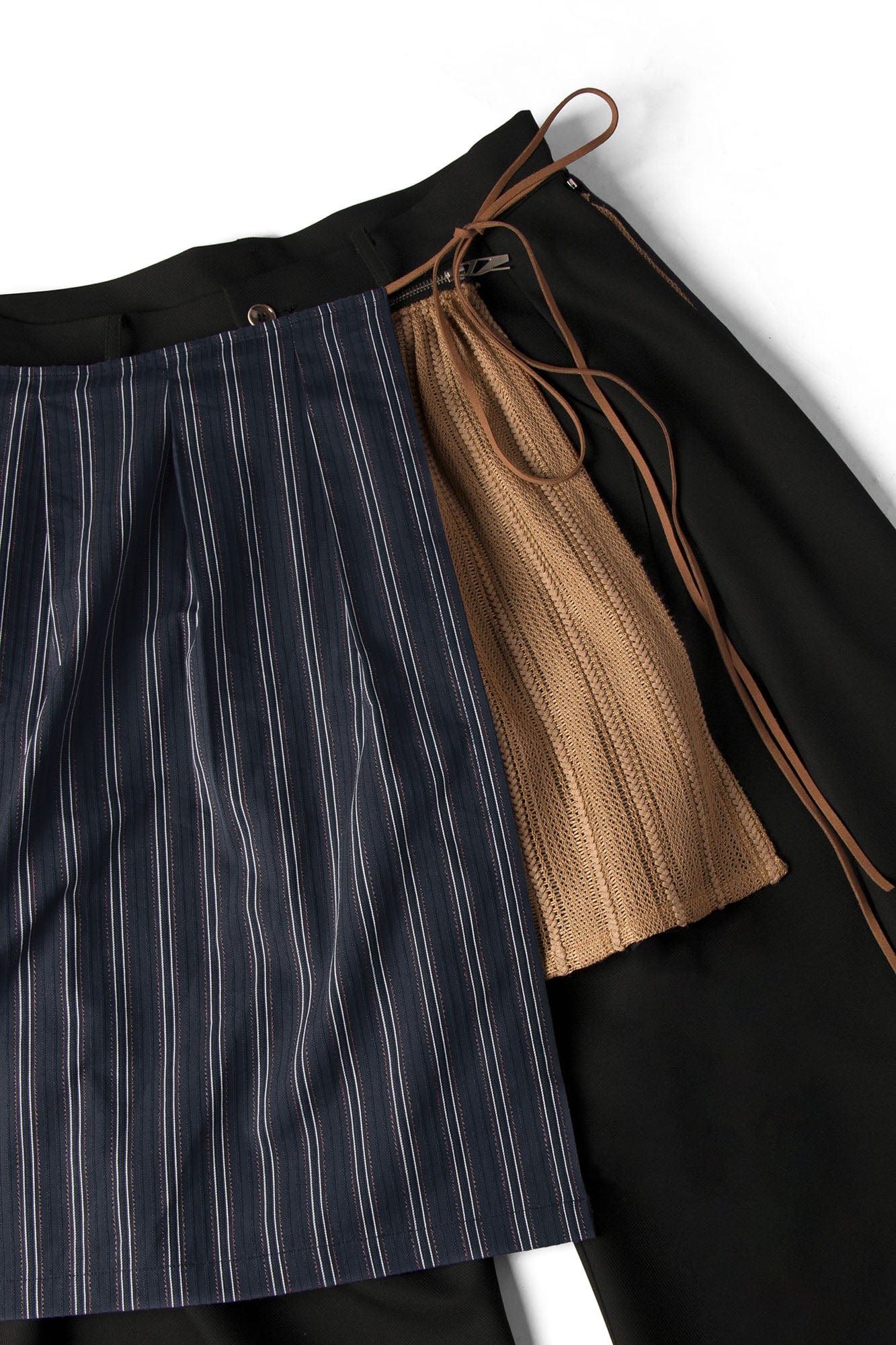 Layered Striped Apron Wide-Leg Pants