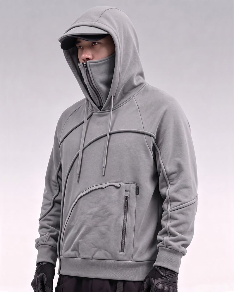 Functional Irregular Pocket Mask Tactical Hoodie