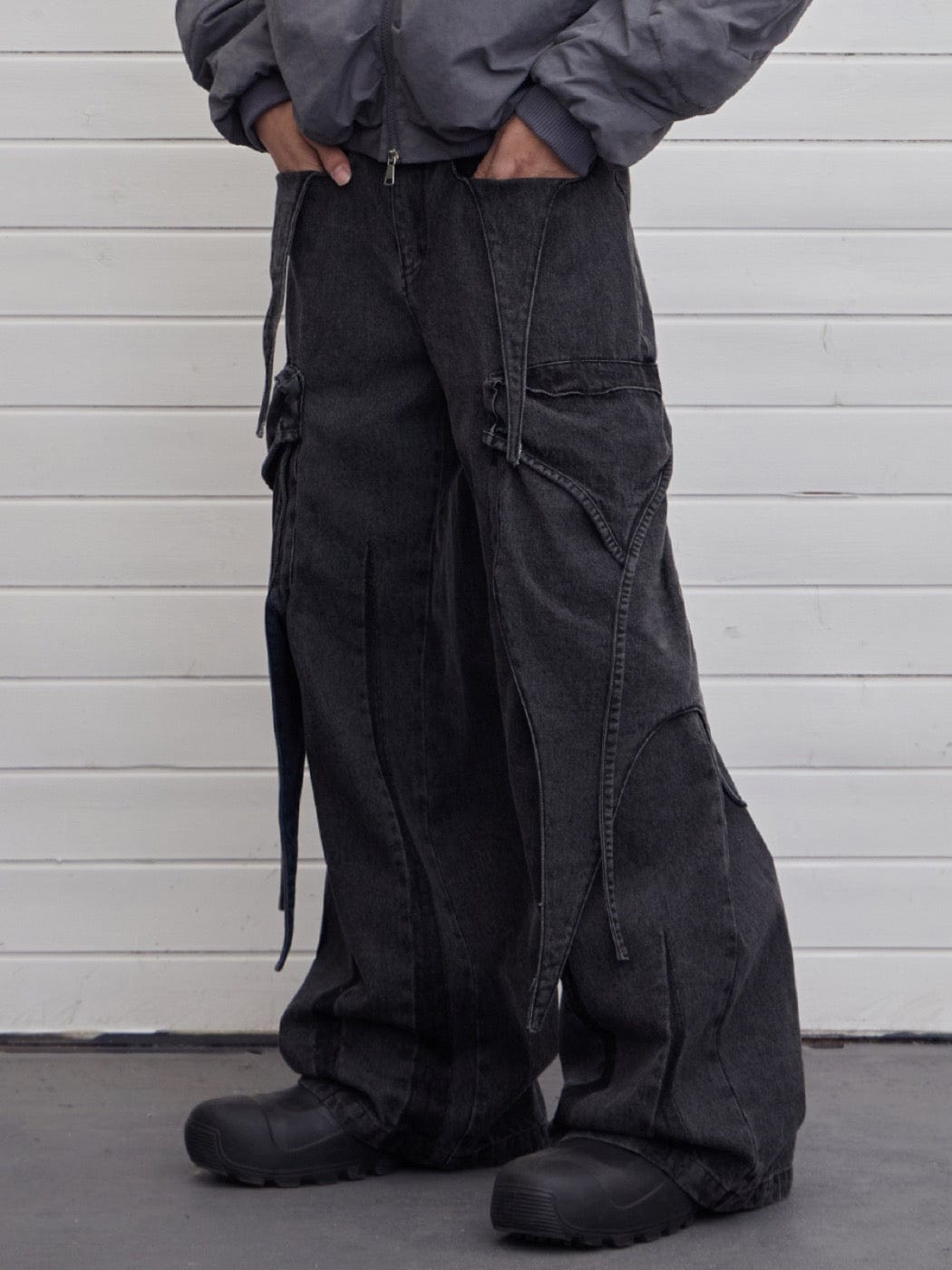 Multi-Layered Stripes Deconstructed Jeans