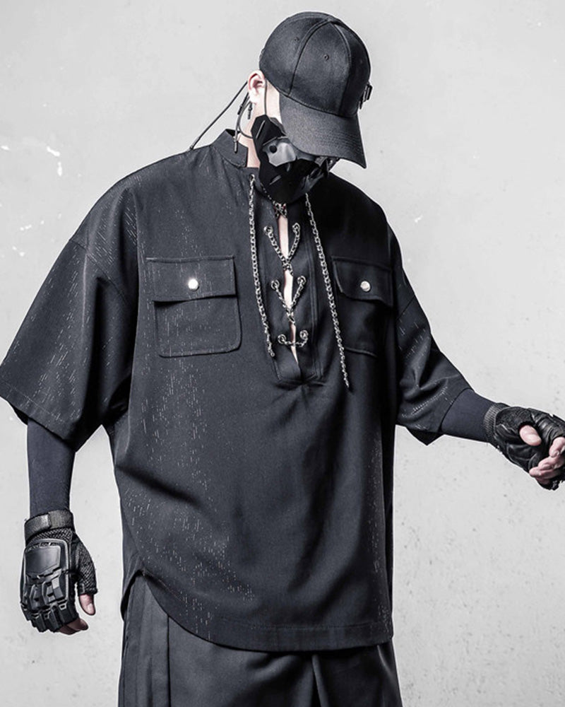 Functional Chain Lace-Up Techwear T-Shirt