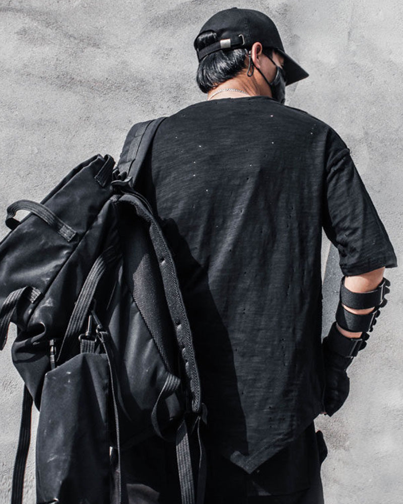 Asymmetric Patchwork Distressed Techwear T-Shirt