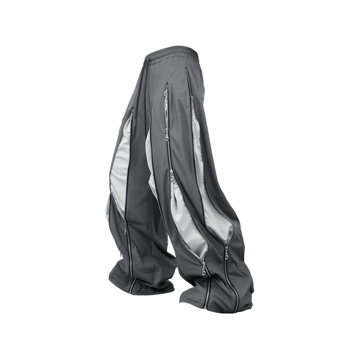 Layered Multi-Zip Drawstring Sweatpants Gray