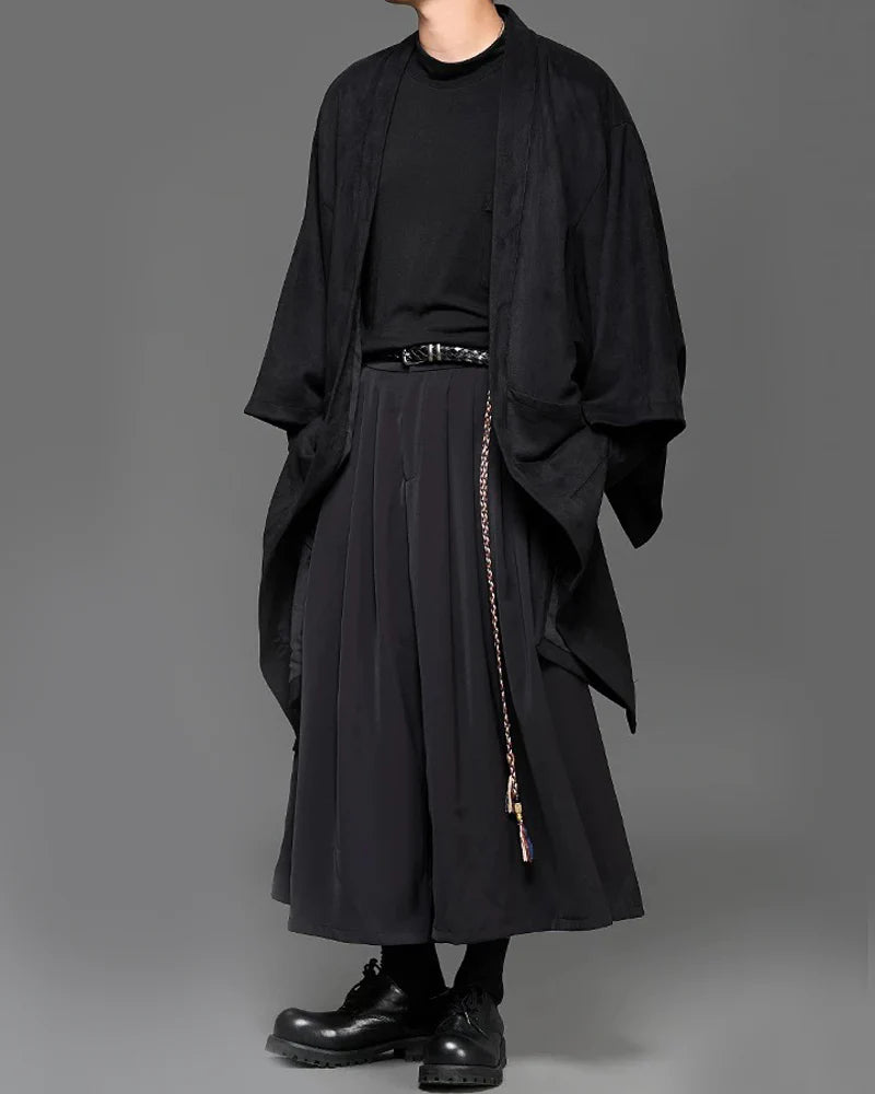 Modern Japanese Suede Long Kimino Jacket